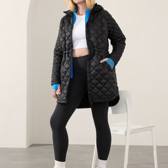 Athleta WHISPER FEATHERLESS PUFFER PARKA Size XL Black Coat - Picture 2 of 7